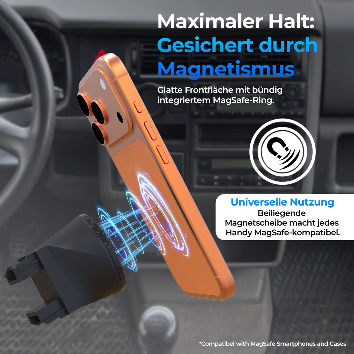 VW T4 Bulli/Camper/Caravan/Transporter - Armaturenbrett - kompatibel mit MagSafe - passgenau