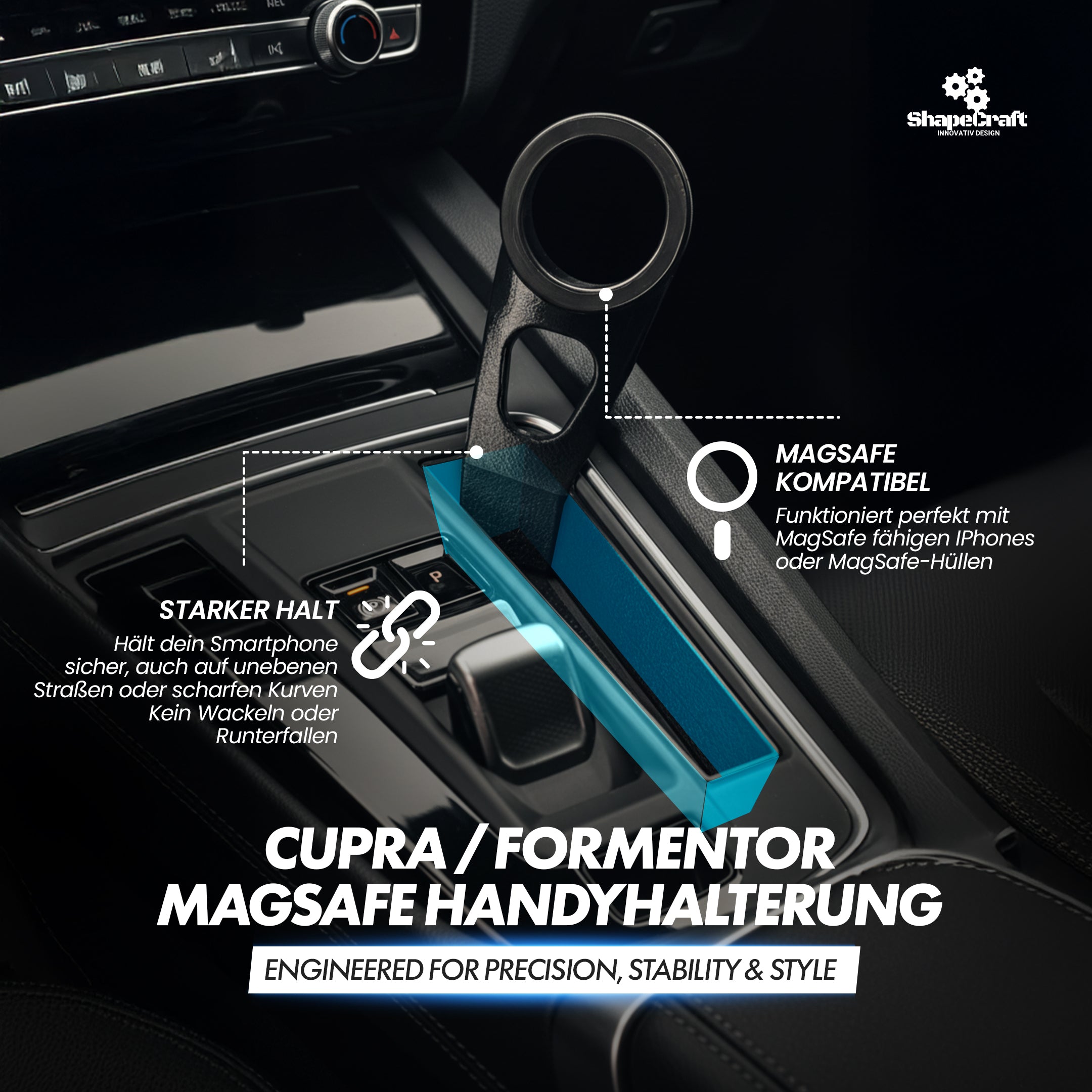 Handyhalterung Seat Leon & Cupra Formentor 2020–2024 Vorfacelift – MagSafe-kompatibel.